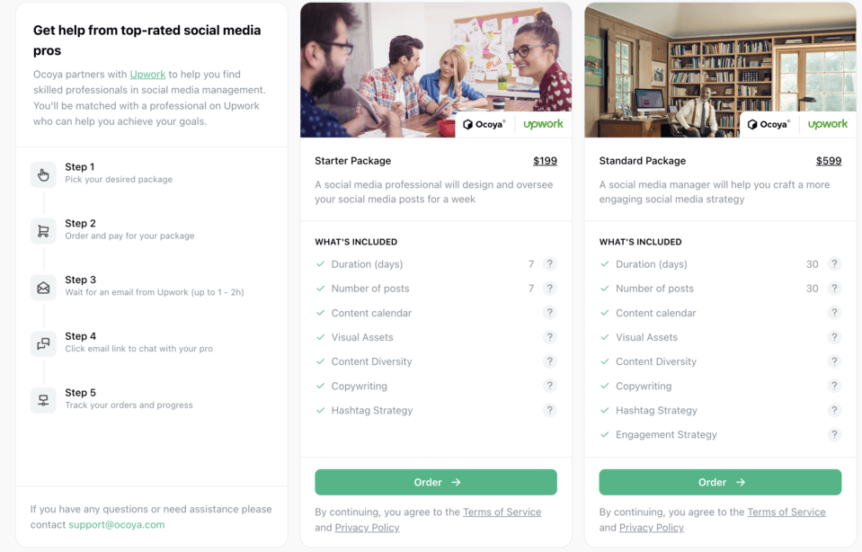 Get help from top-rated social media pros as part of Ocoya's partnership with Upwork