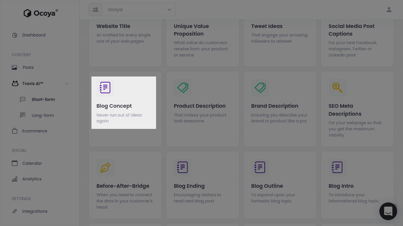 Ocoya's content idea generator is easy to spot