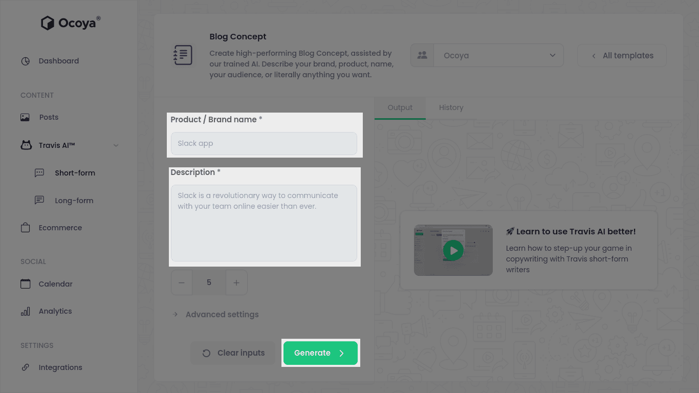 Let Ocoya generate content ideas for you - the last step