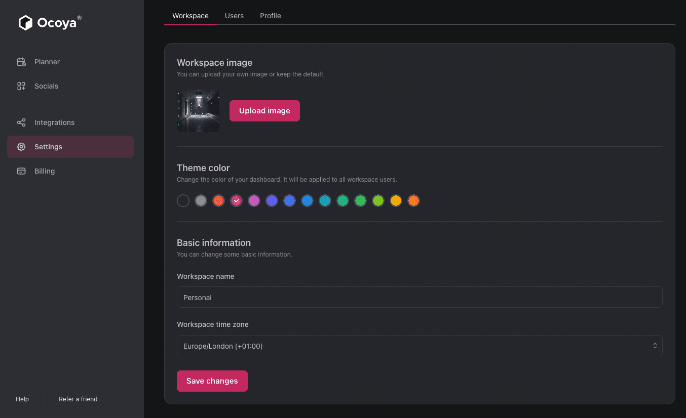 Choose your own color theme in Ocoya v3.0