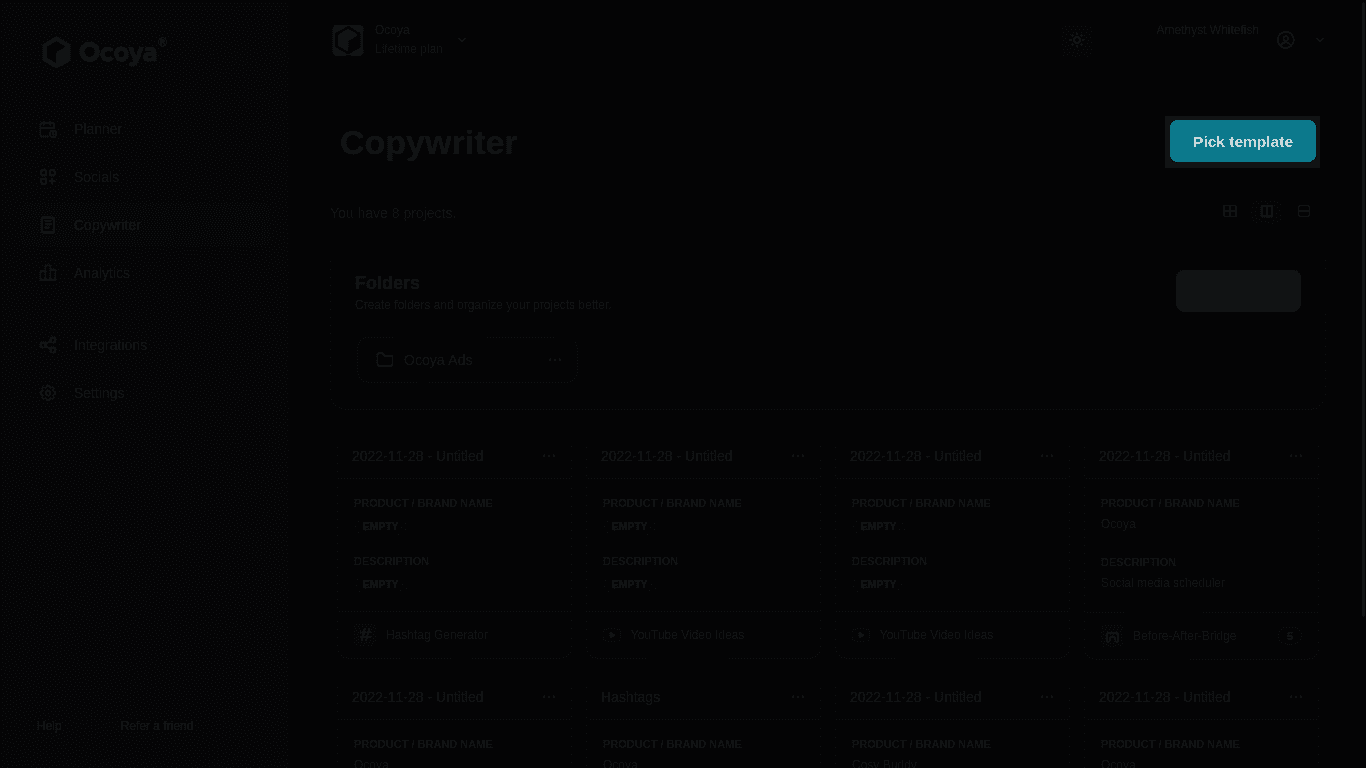 Pick a template inside the Ocoya app