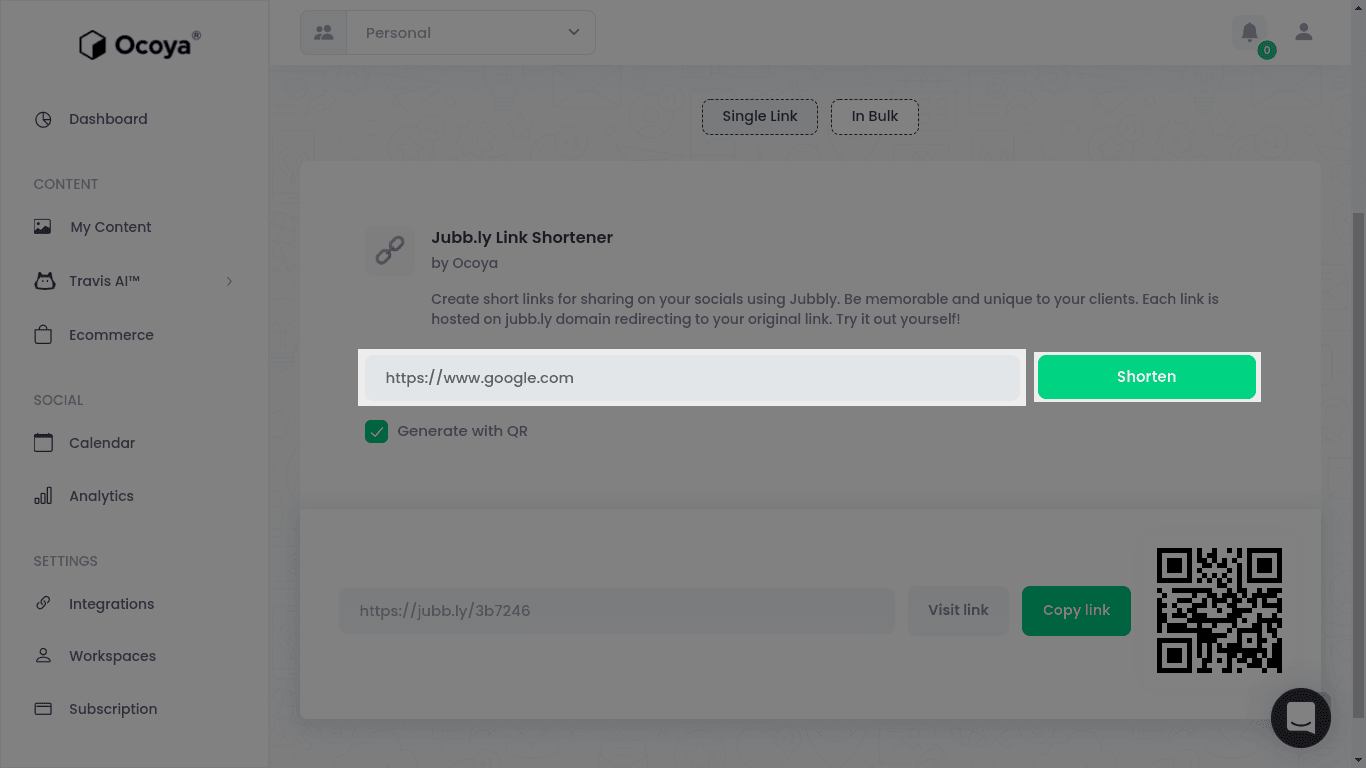 Insert the link you'd like to get a shorter version of