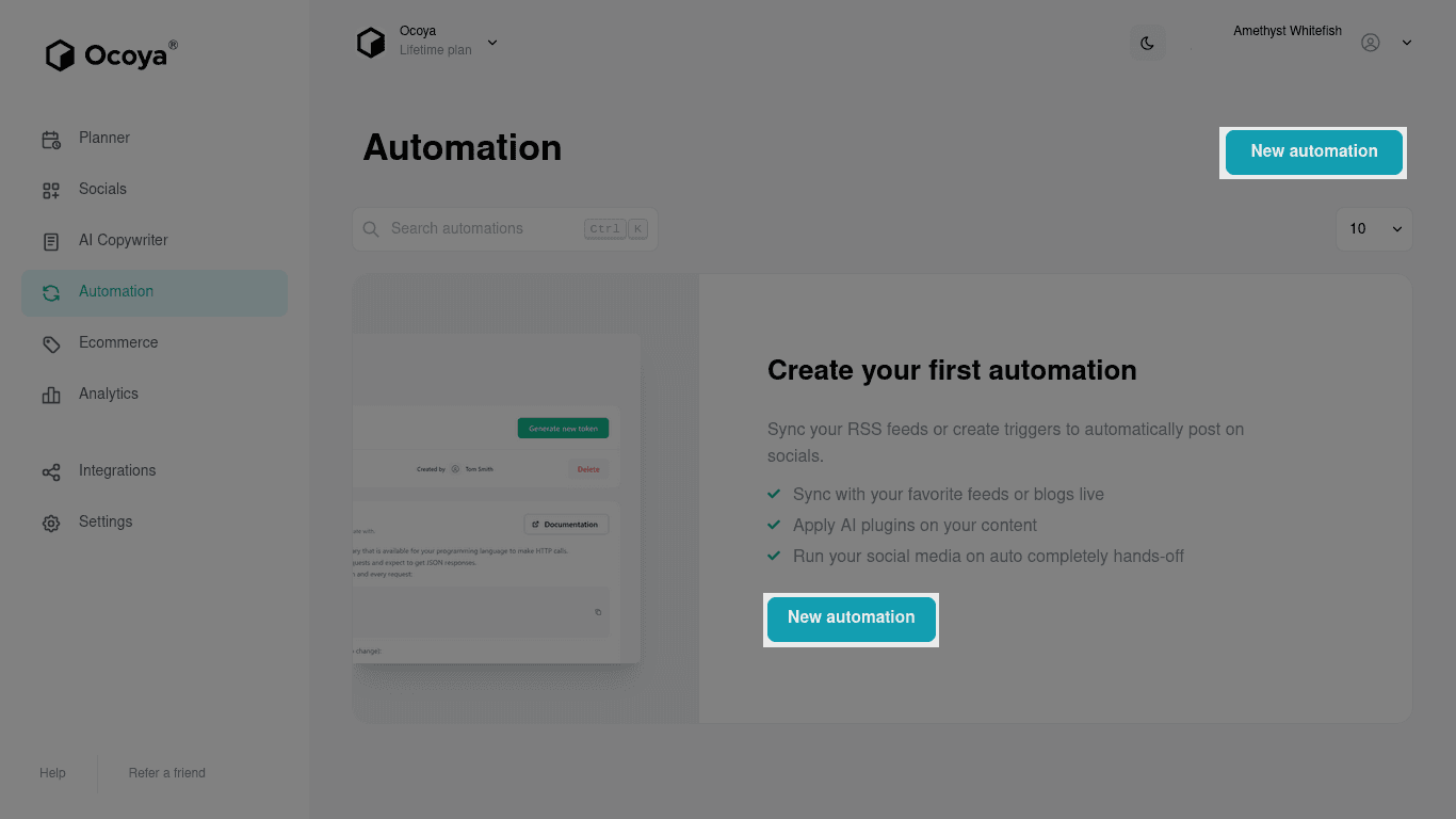 Ocoya lets you automate your RSS feed with a simple click