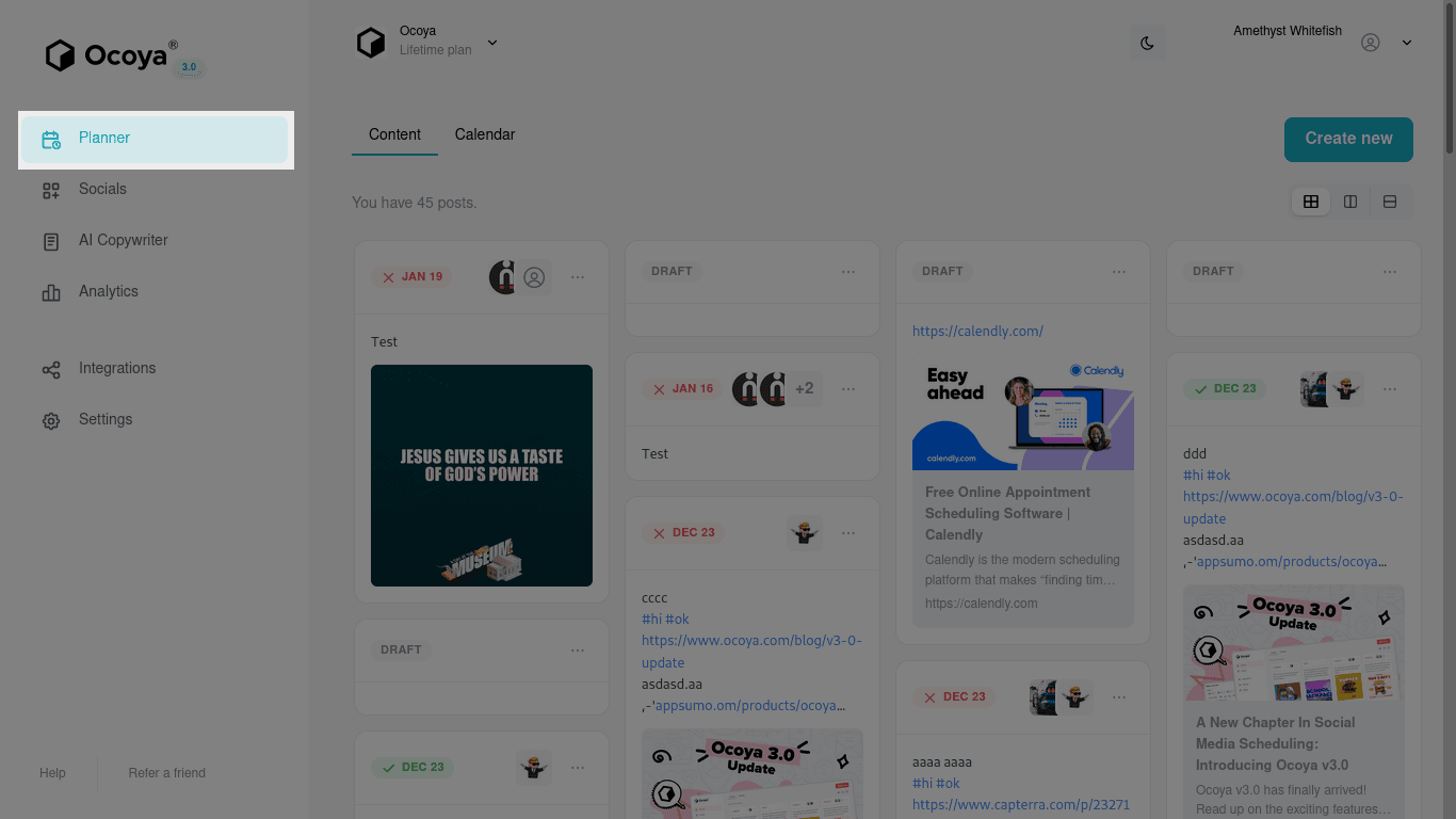 Ocoya's planner lets you schedule posts in advance